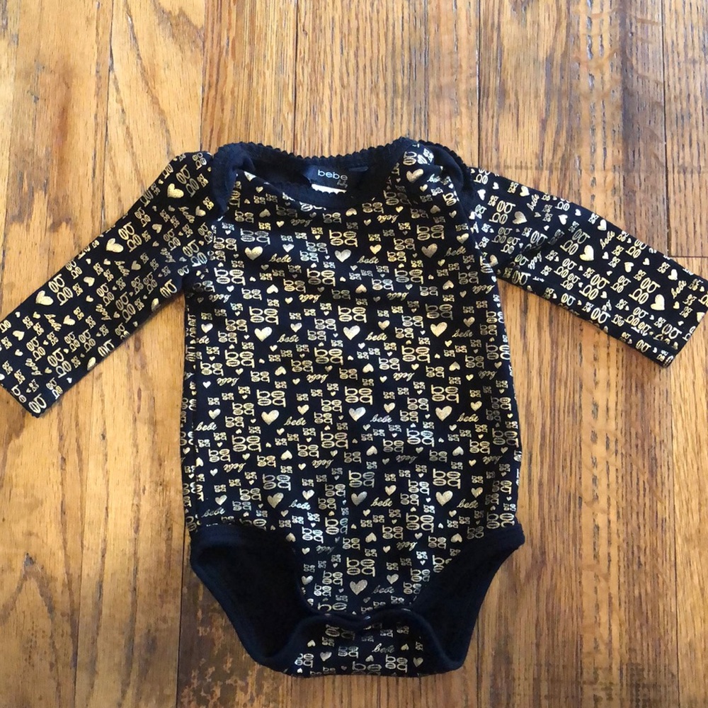 Bebe body suit 3-6m black and gold